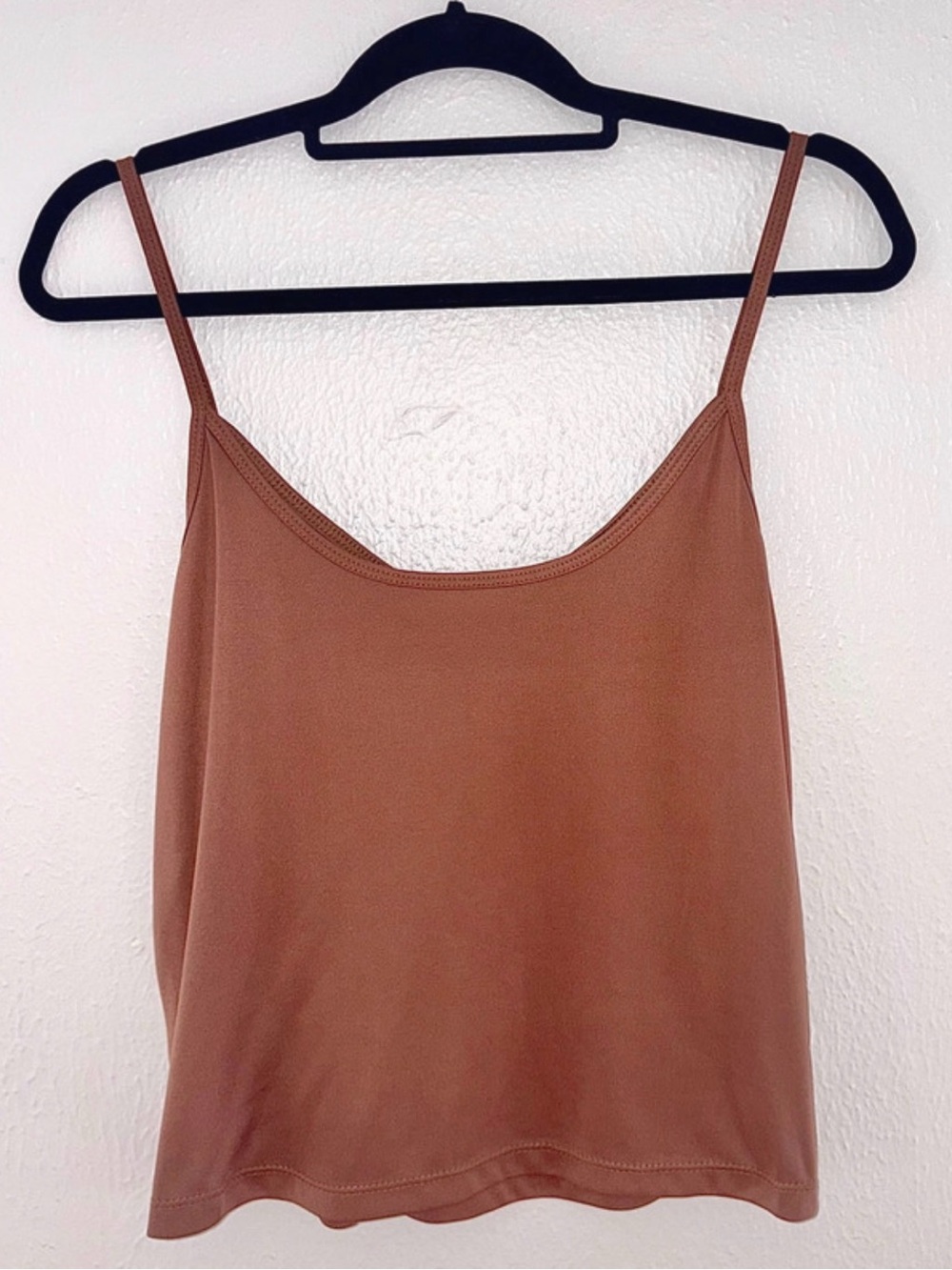 Brown Satin Cami Top Size PL V-Neck Spaghetti Strap Silky - Picture 3 of 6